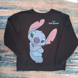 Disney Lilo & Stitch Women's Med-Large Sweatshirt Graphic Crew Neck Black
